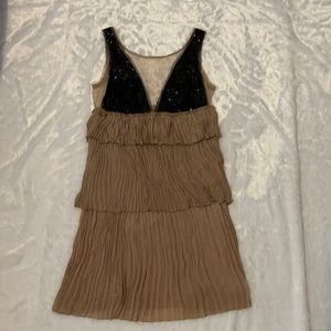 Women ruffled tulle beige/black sequins dress